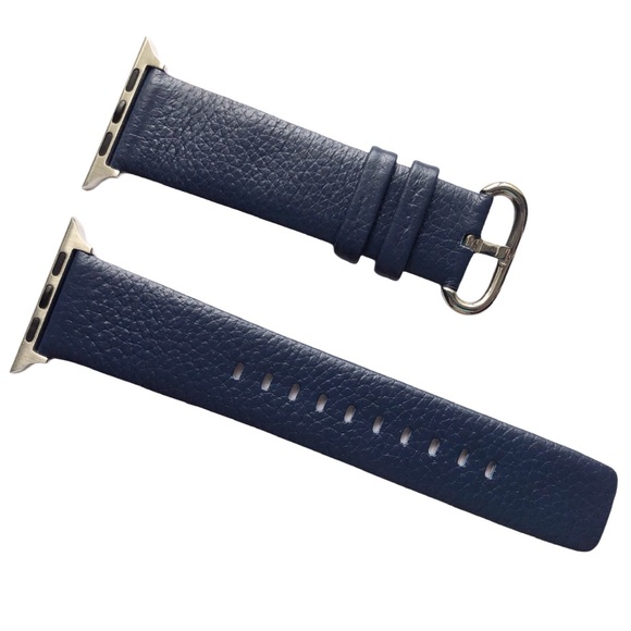 NEW Navy BLUE Leather Band Apple Watch 42/44/45mm M - Picture 1 of 9